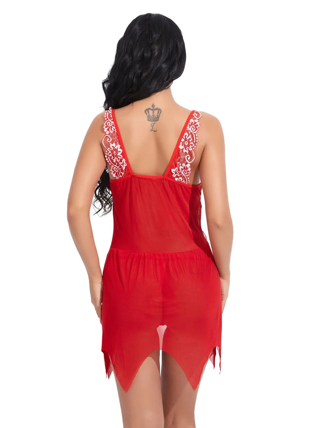 Toucheart Sexy Lingerie Set Women's Lace Nightgown Mesh See-through Suspender Dress Lace Patchwork Sexy Ultra Thin Pajama Set