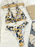 2026 Sexy Bikini Women Push Up Leopard Print High Waist Halter Swimwear Swimsuit Bikinis Set Bathing Suit Metal Chain Decor New