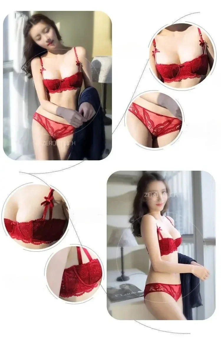 Women's Bras Sexy Lace Half Cup Push Up French Style Lingerie Solid Soft Deep V Top Breathable Comfortable Closure Thin Bralette