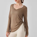 Women's Yoga Sports T-Shirt Drawstring Light Thin Loose Fit Irregular Hem Long Sleeve Fitness Cover Shirt