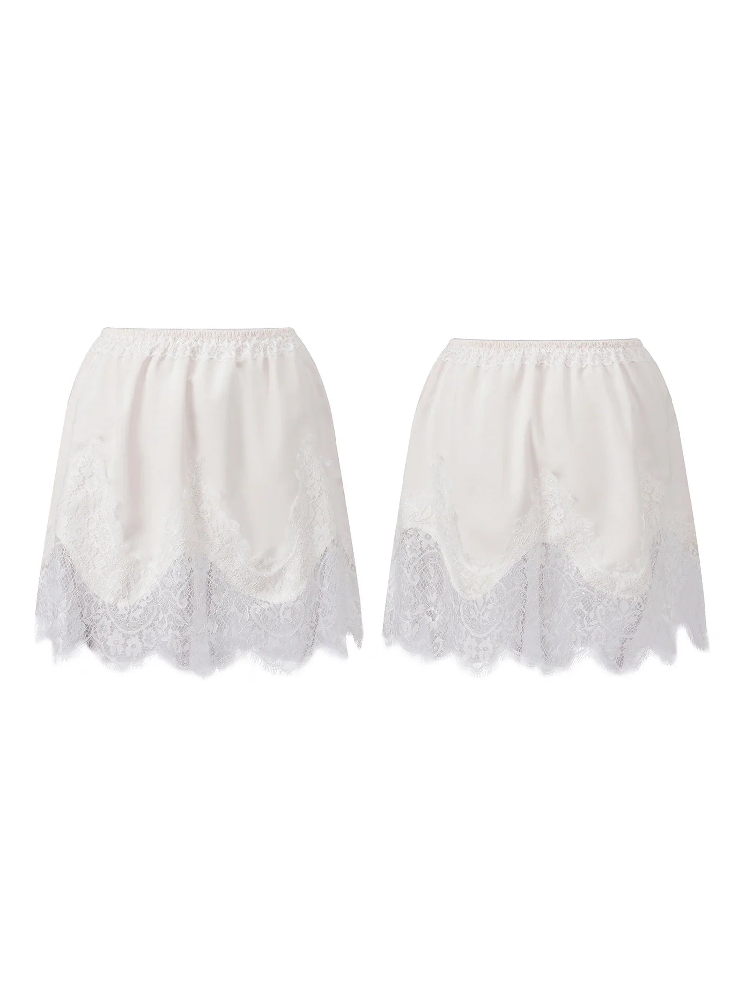 Summer Women's Satin Short Skirts Elastic Waist Lace Patchwork Skirts Half Slip Skirts Fashion