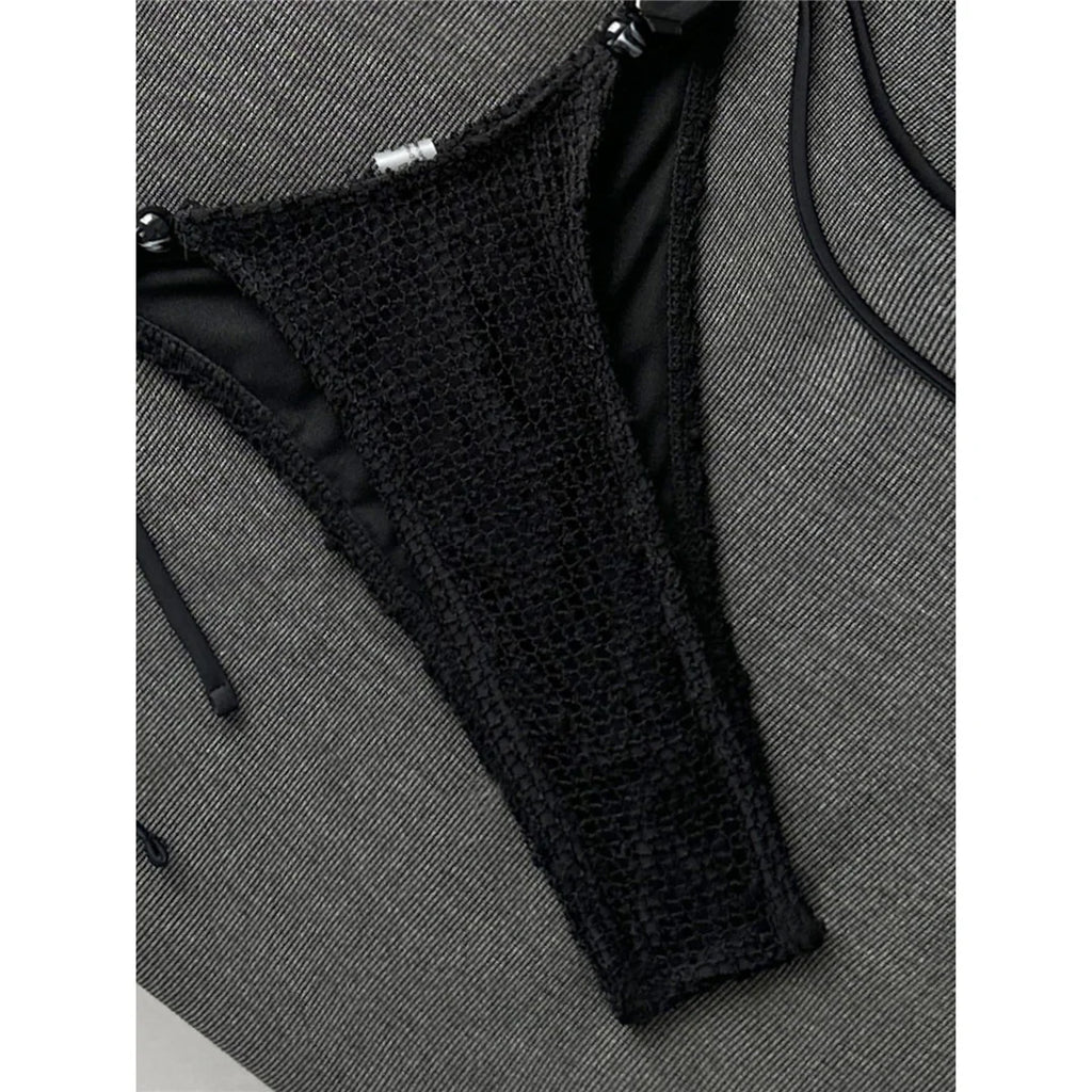 Halter Fishnet Bikini Women Swimwear Female Swimsuit Two-Pieces Bikini Set High Cut Leg Padded Bather Bathing Suit Swim V8339