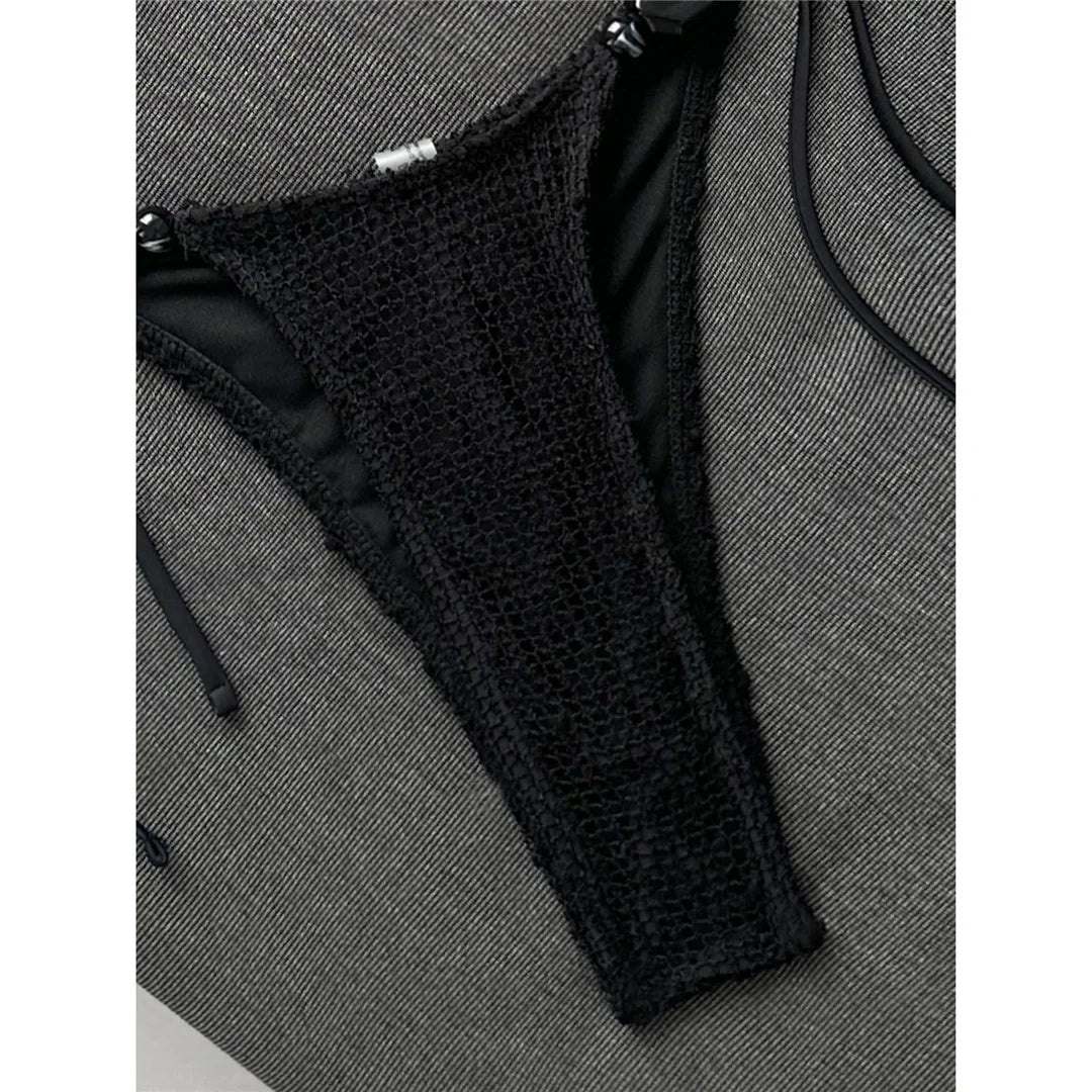 Halter Fishnet Bikini Women Swimwear Female Swimsuit Two-Pieces Bikini Set High Cut Leg Padded Bather Bathing Suit Swim V8339