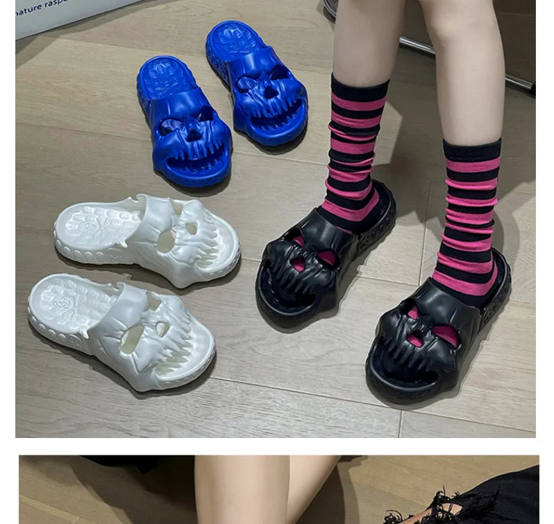New Personalized Skull Design Men Slippers 2024 Summer Outdoor Fun Slides Thick Bottom of Beach Non-slip Leisure Women Sandals