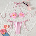 S - XL New Shiny 3D Flowers Halter Bikini Female Swimsuit Women Swimwear Two-Pieces Bikini Set Bather Bathing Suit Swim V7703