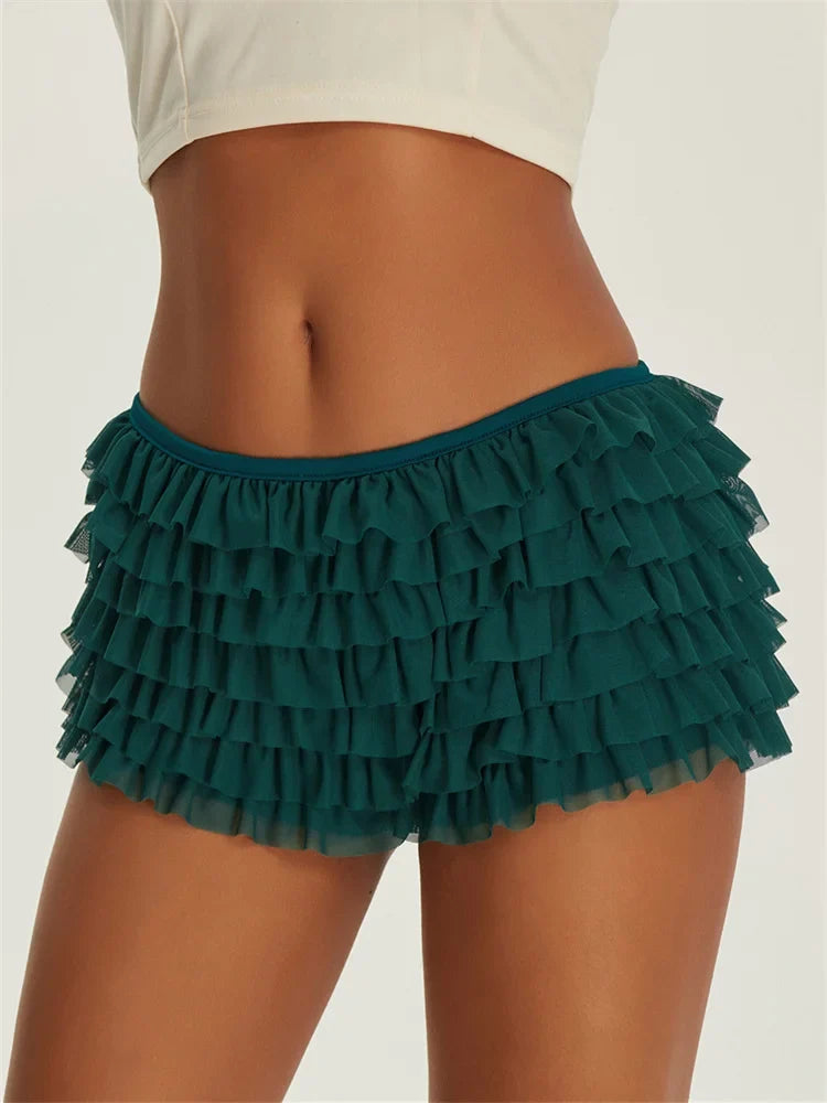 Women's Shorts Solid Color Chiffon Ruffle Layered Short Pants Elastic Waist Casual Bloomers Sexy Hot Shorts Loungewear