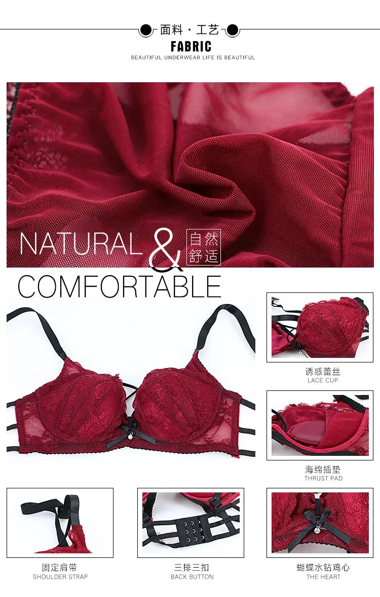 Summer Christmas Lingerie Set Red Lace Bra Lightweight Low Back Support Comfort Bralette Pure Desire AU Sizes MOYISU Sexy Tushy