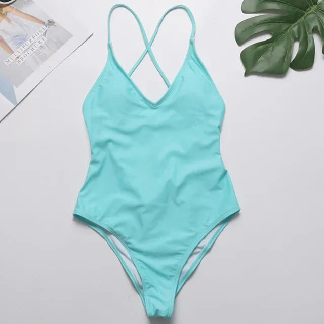 2026 V Neck Scrunch Butt Female Swimwear One Piece Swimsuit Women Backless Monokini Sexy High cut Bathing Suit Swim Bodysuit