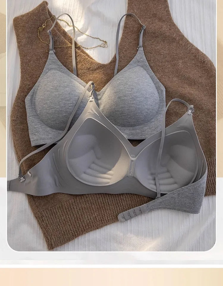 Summer Seamless Crop Top Bra Small Chest Gathered Thin Straps Back Accentuating Bralette Beachwear Light Support Wirefree AU