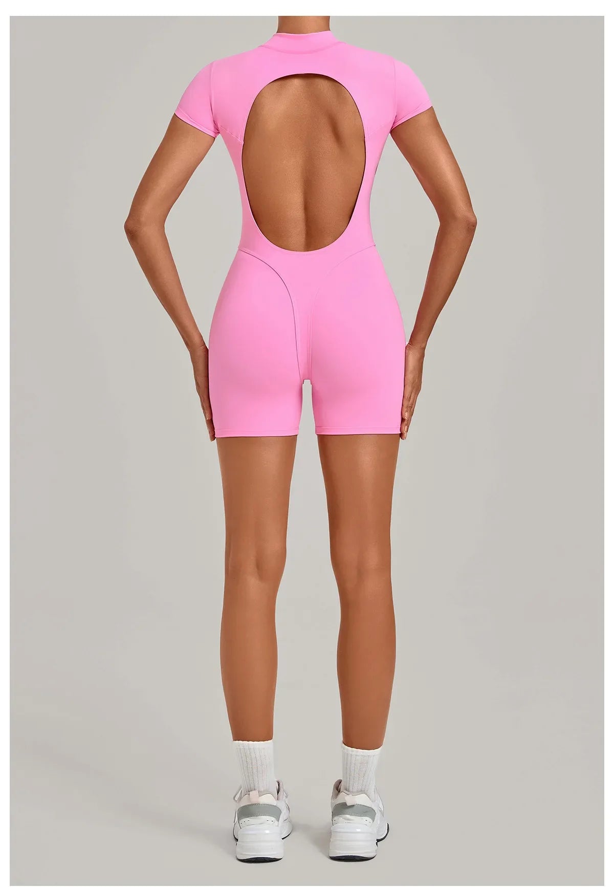 Half-zipper Slimming Yoga Jumpsuit Women Hollow Out Backless Sports One Piece Suits Short Sleeve Butt Lifting Tight Overalls