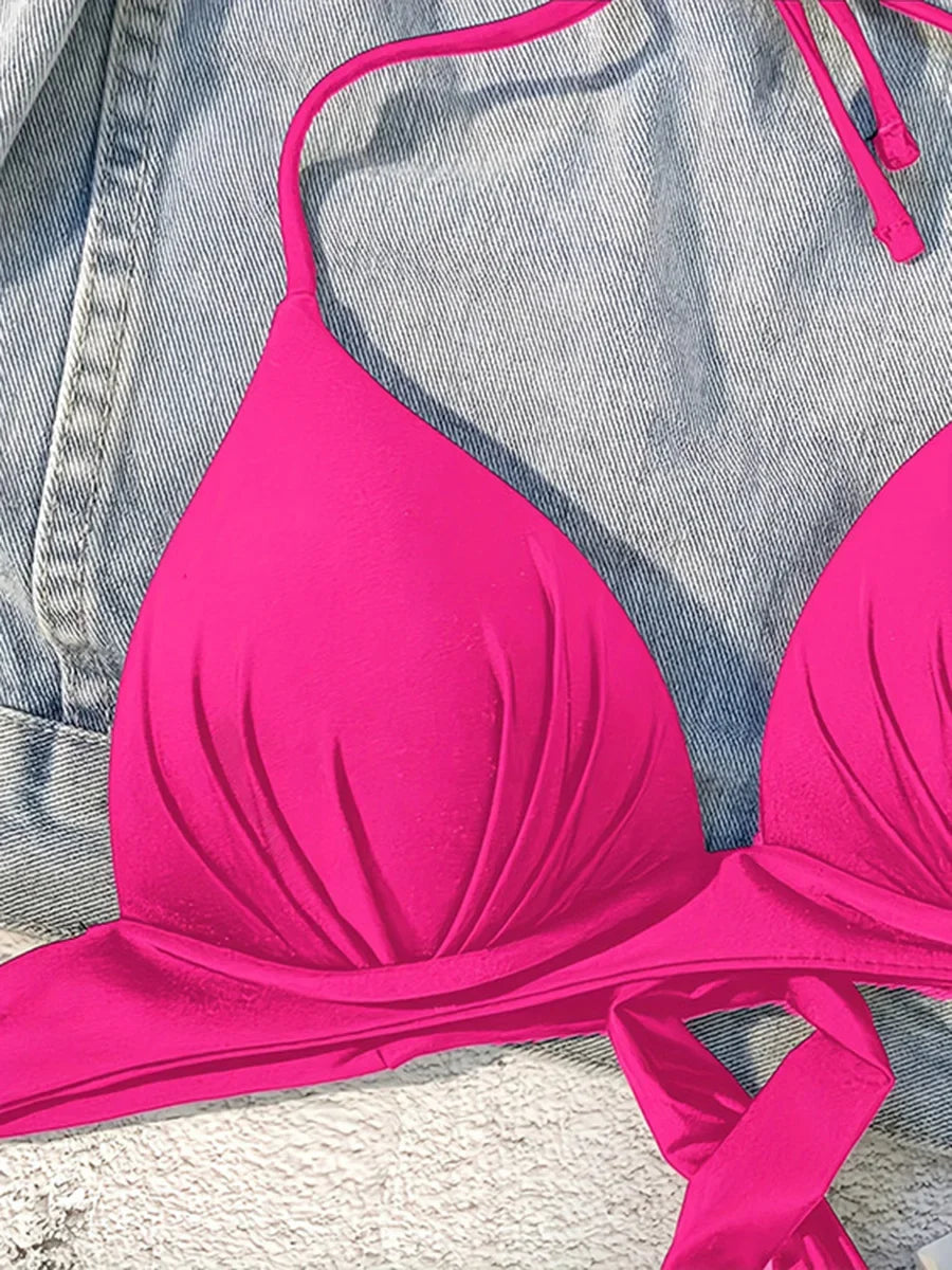 XS - XL Sexy 2025 Push Up Bra Cup Halter Bikini Top Female Swimsuit Women Swimwear Bather Bathing Suit Swim Solid Beach wear Top