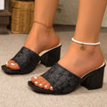 Large Size High Heels Women's Summer New Fashion Outdoor Wear Stone Pattern Square Head Thick Heel Sandals PU Leather TPR Sole