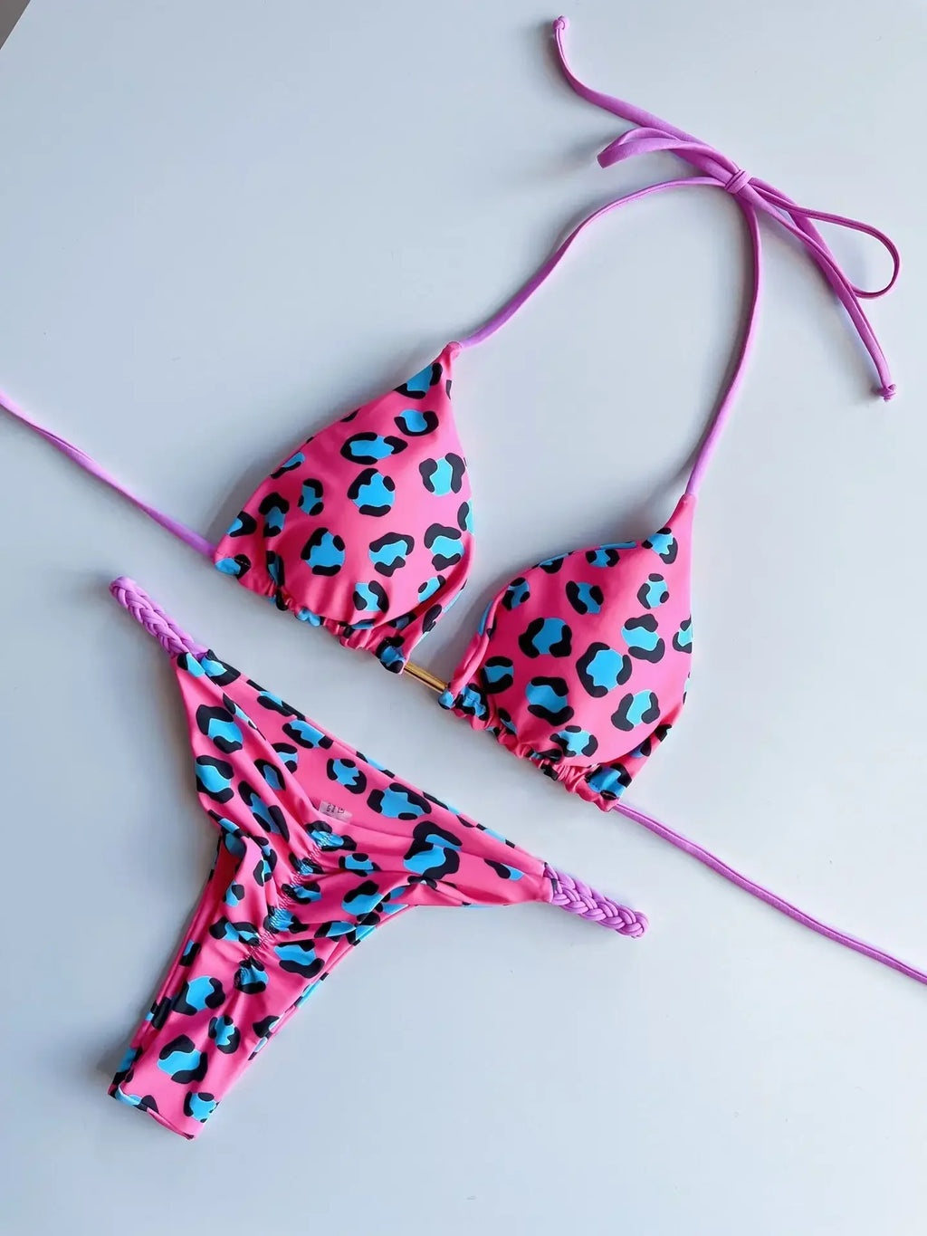 Leopard Halter Scrunch Butt Mini Micro Thong Bikini Women Swimwear Female Swimsuit Two-pieces Bikini Set Bathing Suit Swim Lady