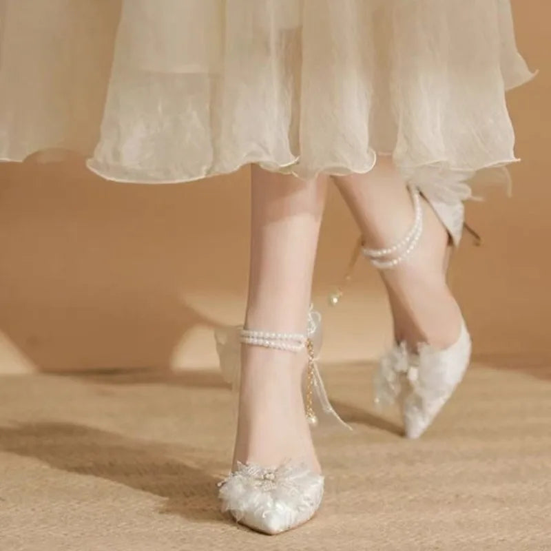 Pointed Toe Bow  Women's Stiletto Hee Elegant Large Size Thin Heel Shoes for Women 2026 New