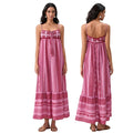 Women Summer Sleeveless Flowy Dress Geometric Print Knit Corset Ruffle A-line Long Dress Casual Party Bohemian Streetwear