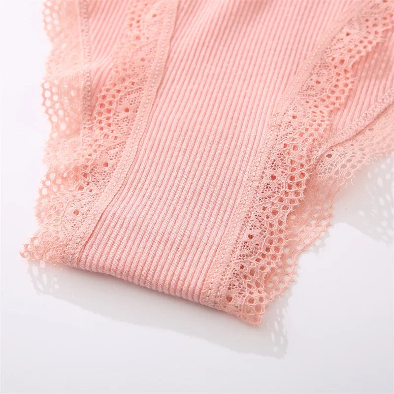 3PCS Women‘s Cotton Lace Panties Low Waist Briefs Comfortable Underwear Ladies Solid Color Underpants Girls Breathable Panty New