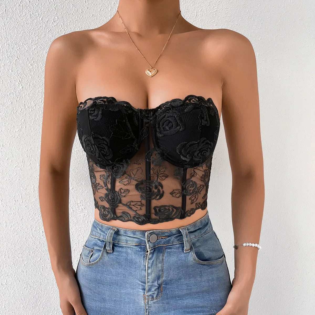 Phantasy Sexy Lace See through Crop Top Women Fashion Floral Embroidery Black Tank Top Night club Dress up 2026 Summer Outfit