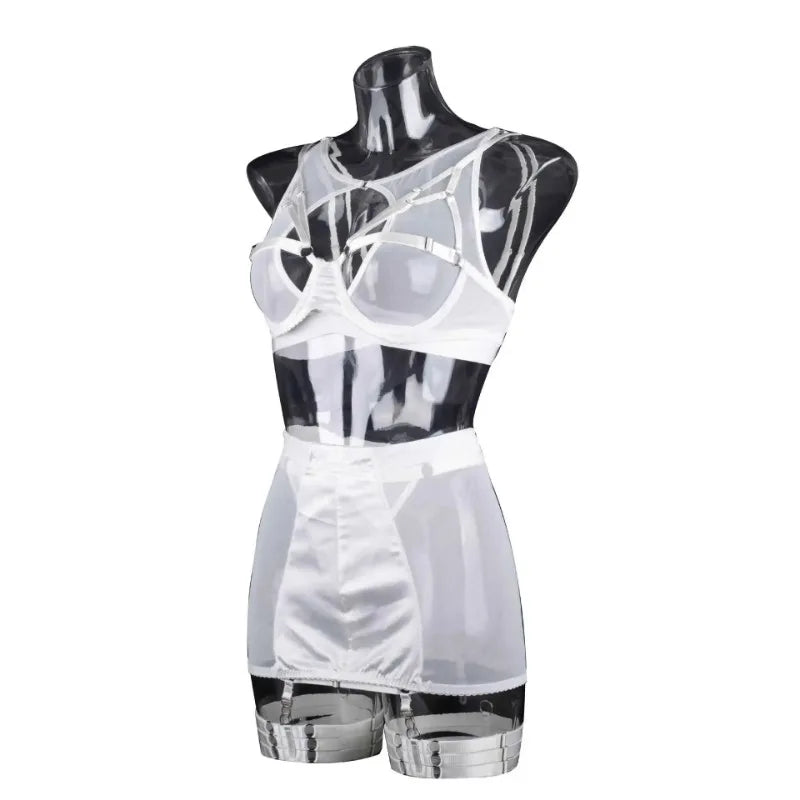Toucheart 5-Pieces Erotic Lingerie Sexy Hip Skirt For Women Mesh Patchwork Hollow Out See-Through Lure Garters Underwear Suit