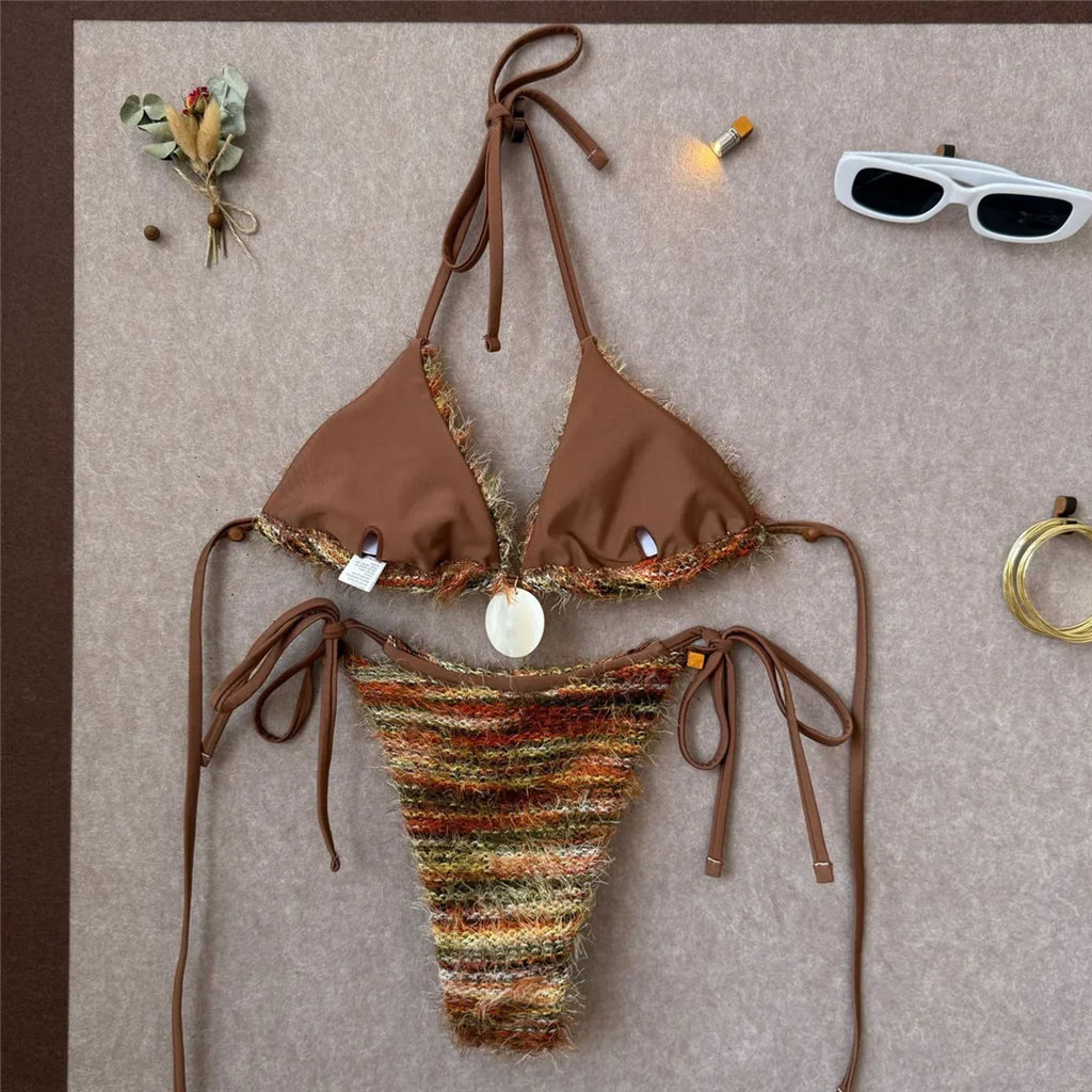 Printed Halter Bikini Women Swimwear Female Swimsuit High Leg Cut Padded Bather Bathing Suit Swim Two-pieces Bikini set K8119