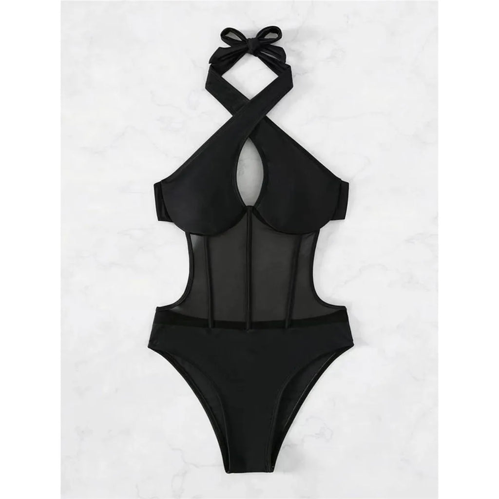 S - XL Underwired Cut Out Halter Women Swimwear One Piece Swimsuit Female Monokini High Cut Bather Bathing Suit Swim Lady V4418