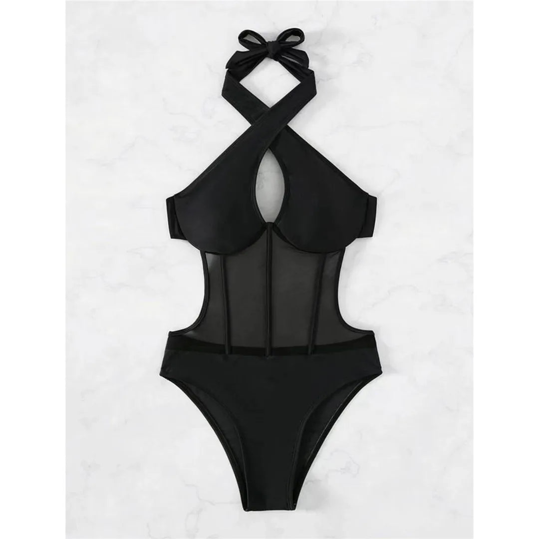 S - XL Underwired Cut Out Halter Women Swimwear One Piece Swimsuit Female Monokini High Cut Bather Bathing Suit Swim Lady V4418