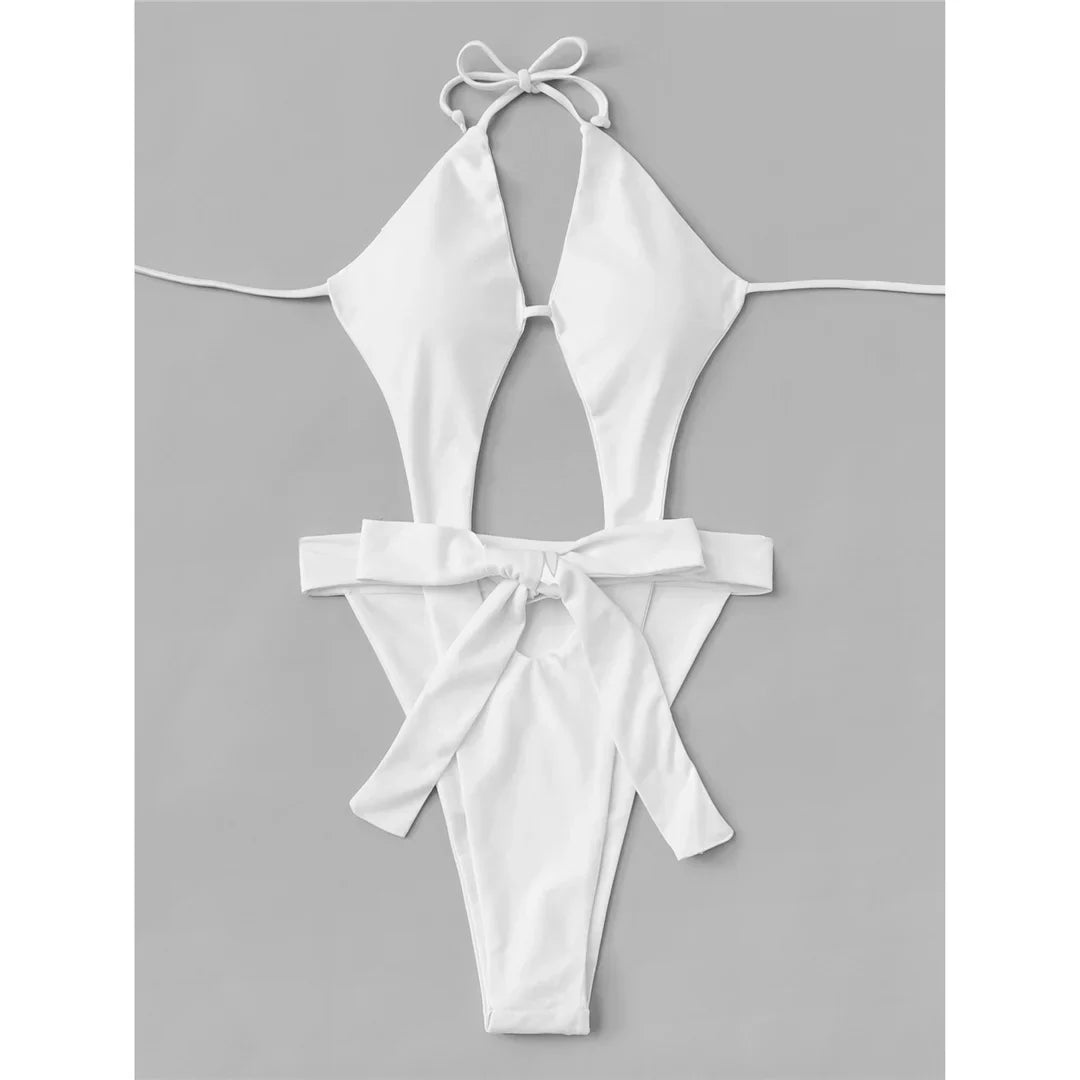 Sexy Cut Out Halter Trikini High Leg Cut One Piece Swimsuit Women Swimwear Female Monokini Padded Bather Bathing Suit Swim V7968