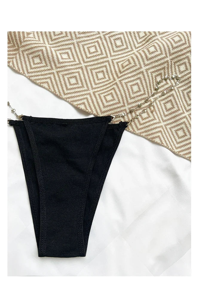 Metal Chain Hot Sexy Women Panties Cotton G String Girls Briefs Letter Thong Erotic Female Underwear Low Waist Intimates