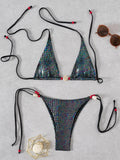 Snakeskin Halter Strappy Bikini Women Swimsuit Female Swimwear Two-pieces Bikini Set High Cut Leg Bather Bathing Suit Swim Lady