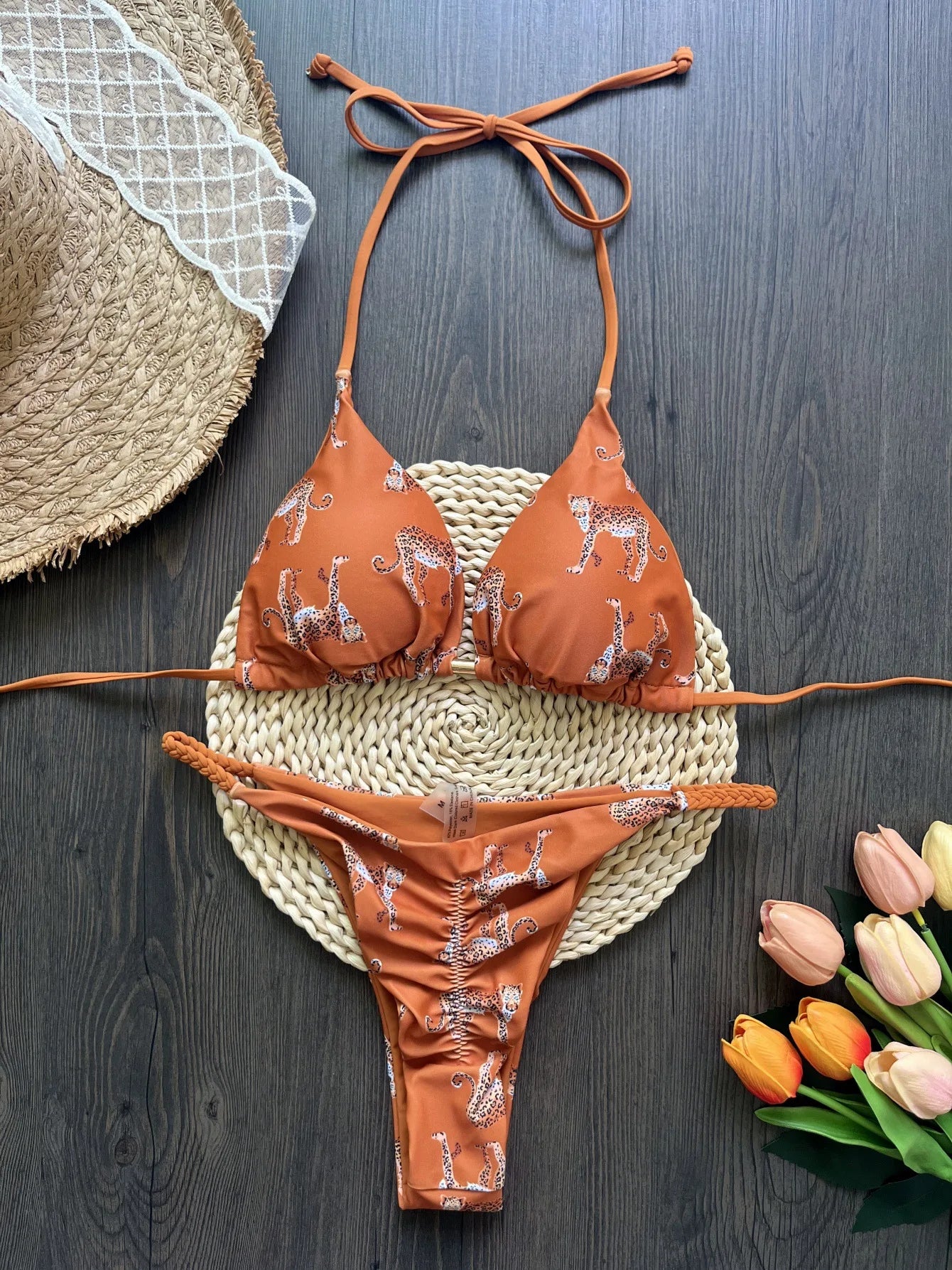 Leopard Halter Scrunch Butt Mini Micro Thong Bikini Women Swimwear Female Swimsuit Two-pieces Bikini Set Bathing Suit Swim Lady