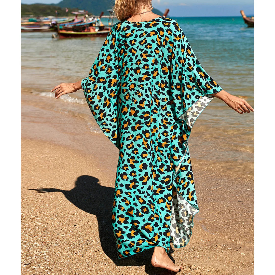 Sexy Zebra Printed V Neck Tunic Beach Cover Up Cover-ups Beach Dress Beach Wear Beachwear Beach Long Dress Female Women V4159