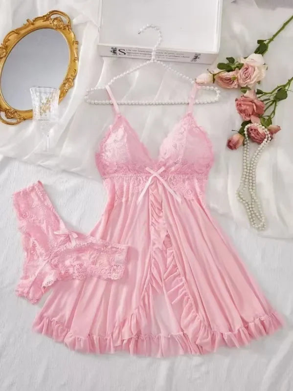 New Summer Erotic Pajamas Home Wear Dress Sexy Lingerie Floral Lace Romantic Nightgown Sheer Seductive Panties Porn Nightdress