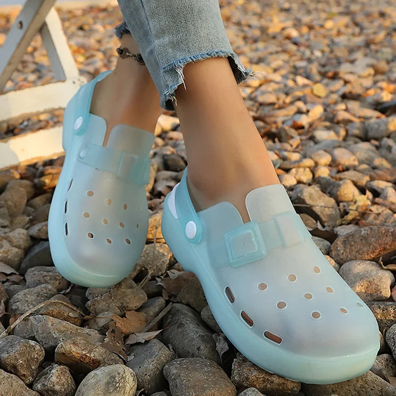 Jelly Color Platform Clogs Sandals Women 2026 Summer Thick Bottom Non Slip Beach Sandles Woman Breathable Slip On Garden Shoes