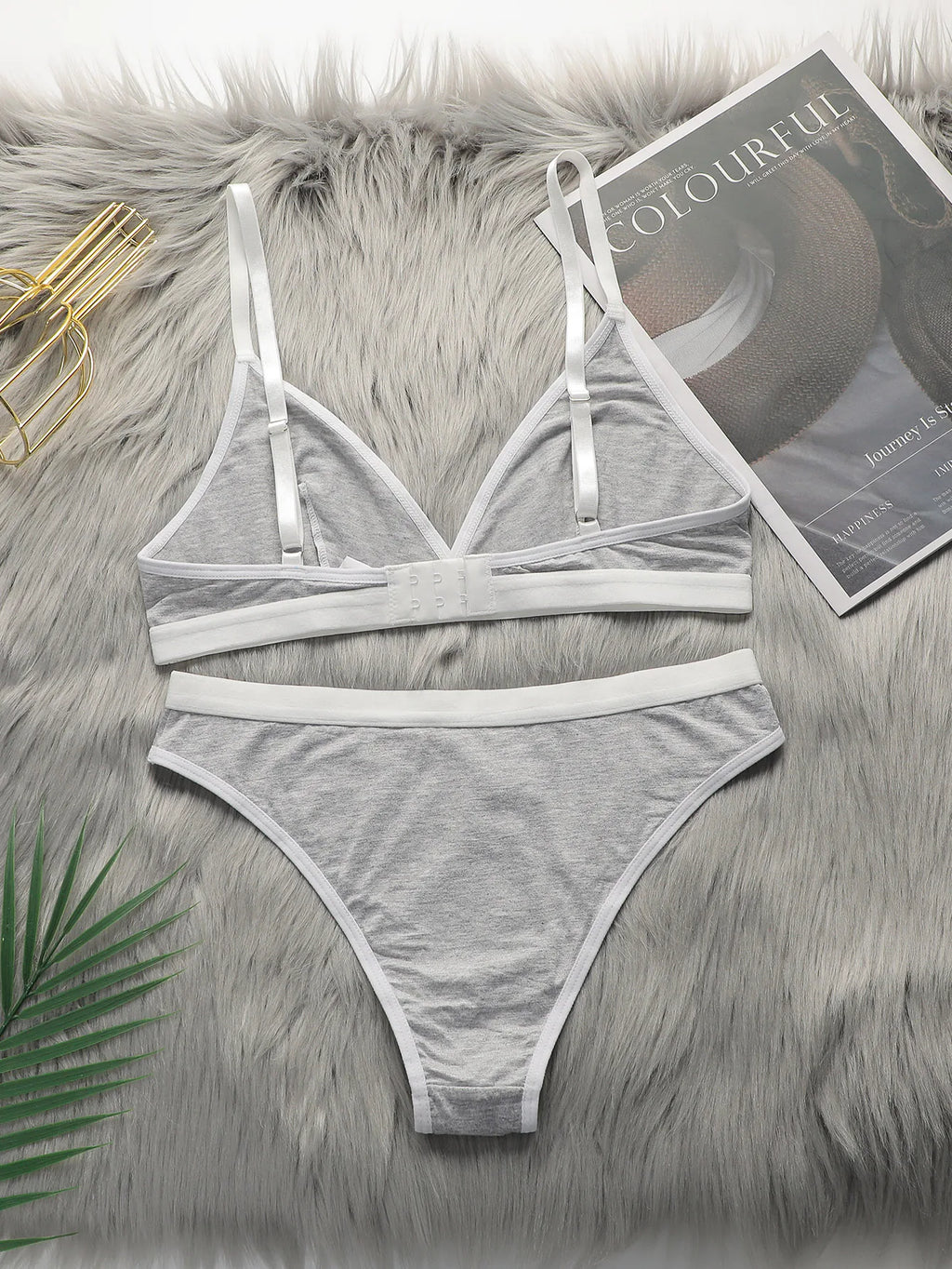 Women's thin without steel ring lifting and gathering gray sexy ultra short underwear triangle underwear set YS2731