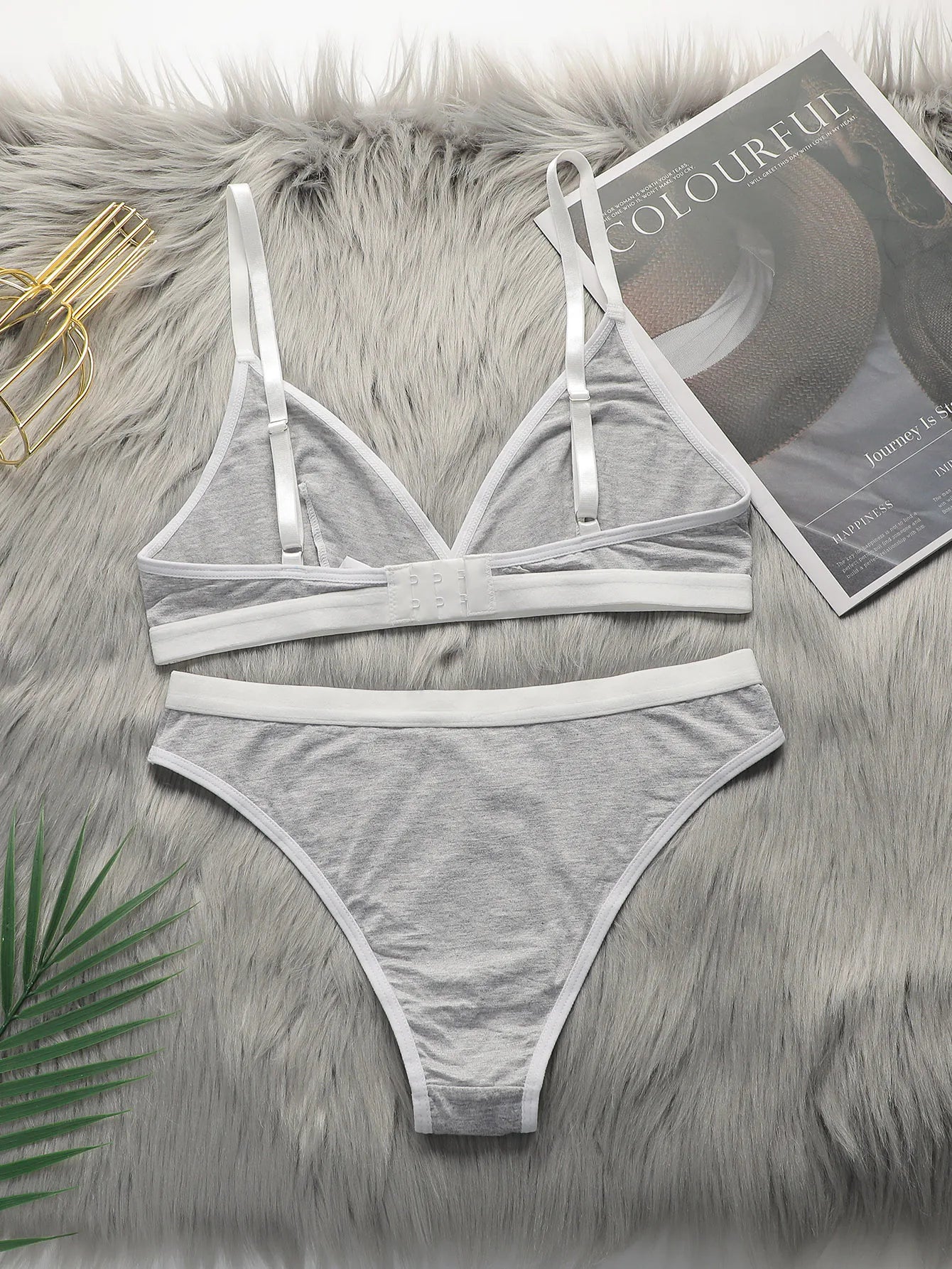 Women's thin without steel ring lifting and gathering gray sexy ultra short underwear triangle underwear set YS2731