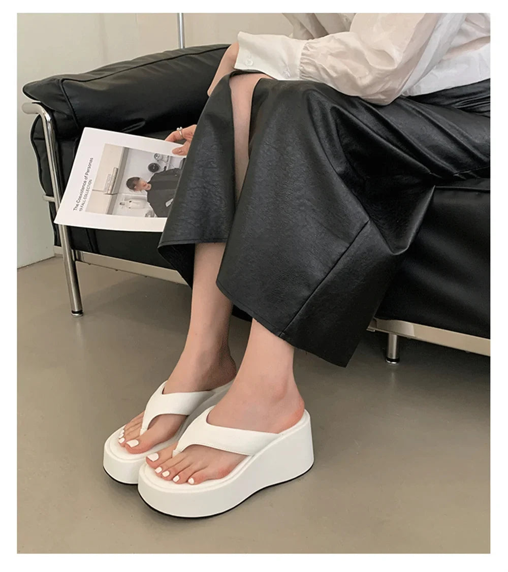 Vintage Y2K Leopard Flip&Flops Sandal Summer Chunky Platform Sandals Women Slipper Wedges Slides 8cm High Heels Shoes Mules