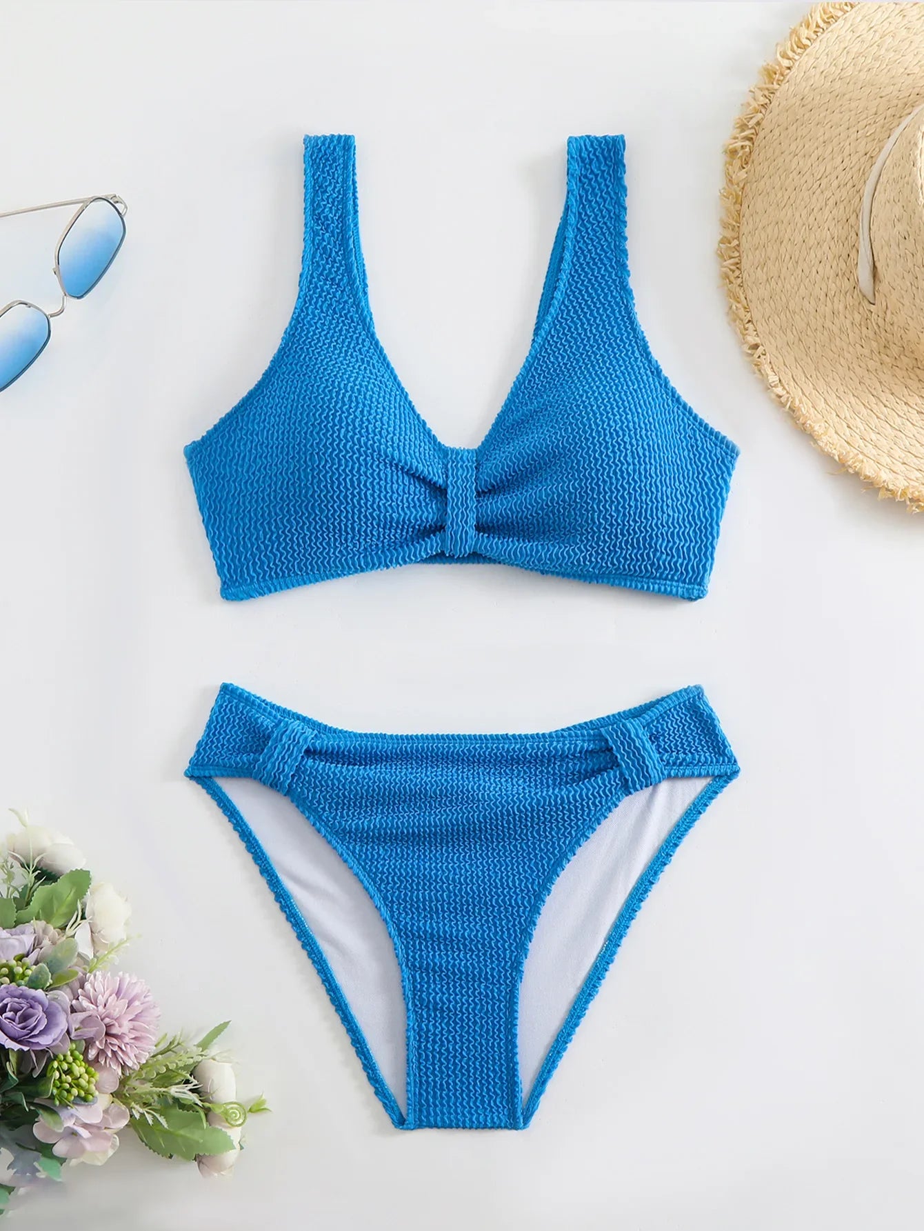 2026 New Sexy Bikini Two-Piece Swimsuit Pure Color High Elasticity Monochromatic Swimwear Comfortable Fit Women's Beachwear
