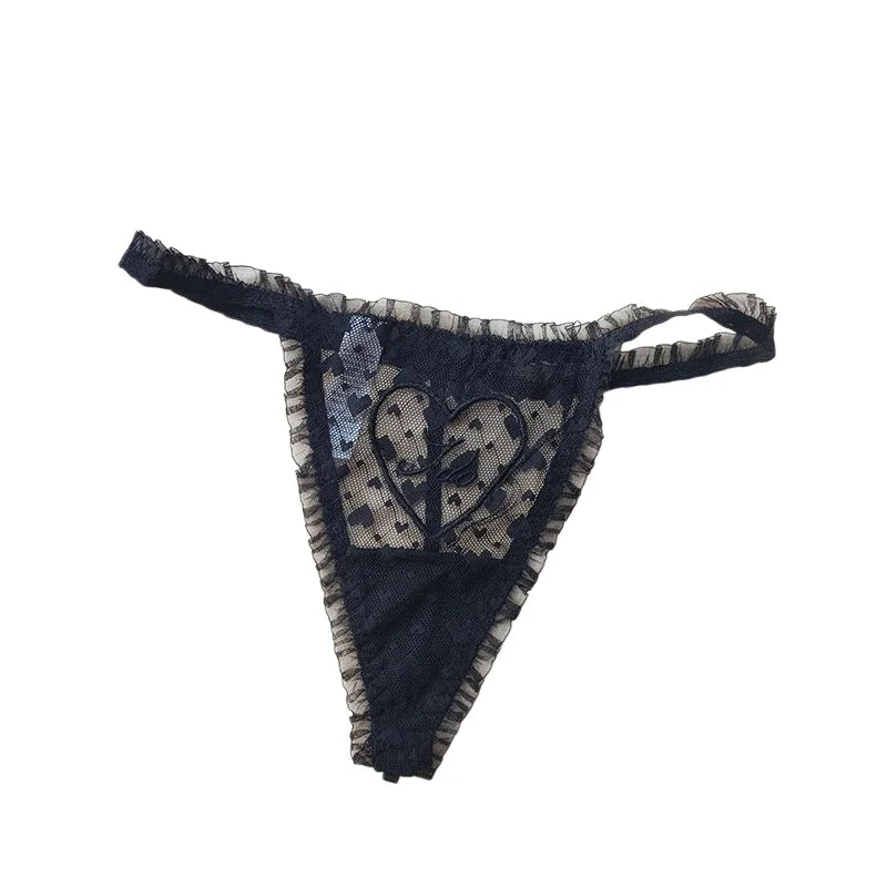 Embroidery Heart Sexy Girls Panties Women Briefs Thong Lace G String Underwear Thin Transparent Low Waist Female Lingerie