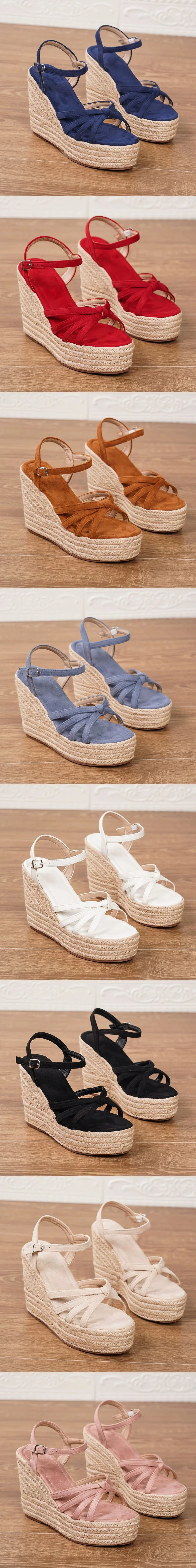 Leisure Comfy Walk Big Size 43 Summer Platform Espadrilles Sandals Women Ankle Strap Sandal 11.5cm Super High Heels Wedges Shoes