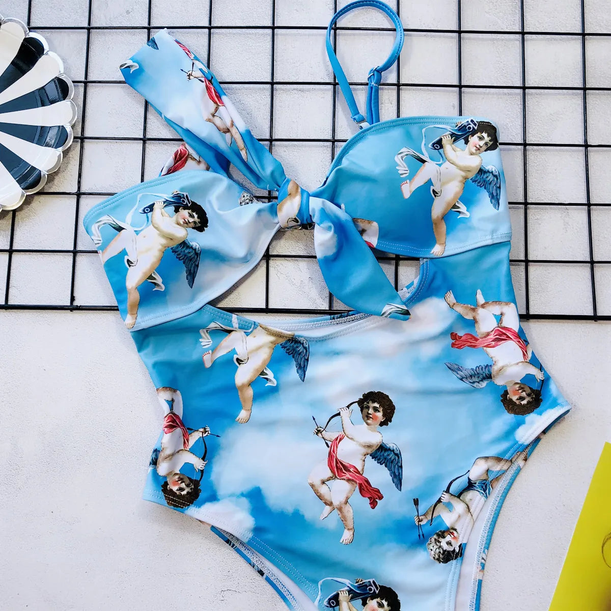 2026 Sexy One Piece Swimsuit Swimwear Women Hollow Cupid Print One-piece Bathing Suit Beachwear Banadores Costumi Da Bagno Donna