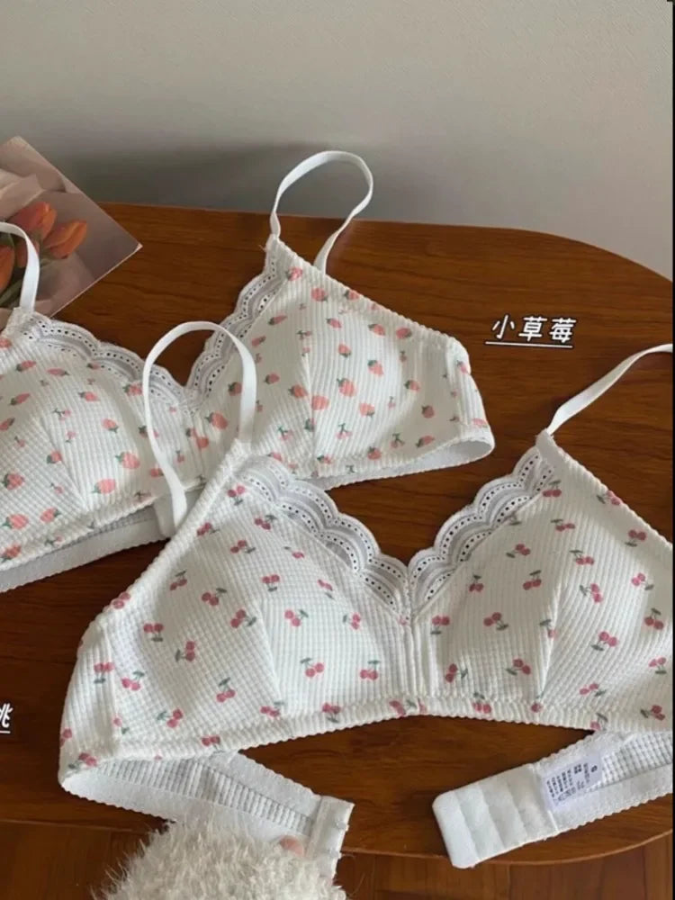 MOYISU Japanese Push Up Bra - Wireless Lace Bralette for Small Chest, Anti Sagging Comfort No Underwire Teens Slimming Lingerie