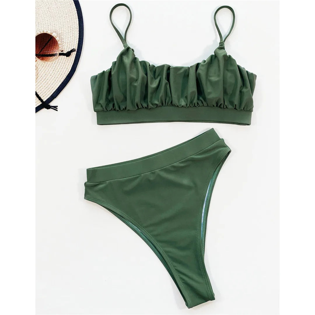 New Sexy Wrinkled Padded Female Swimsuit High Waist Bikini Women Swimwear Two-pieces Bikini Set Bather Bathing Suit Swim V3191