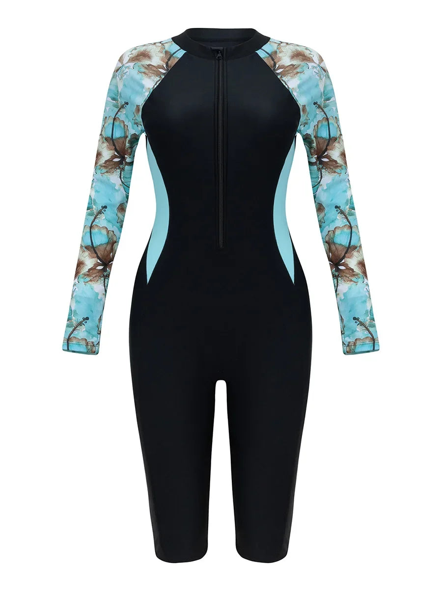 2026 Zipper Slim Swimsuit Women Long Sleeve & Knee One Piece Swimwear Female Bather Bathing Swimming Swim Surf Suit Beachwear