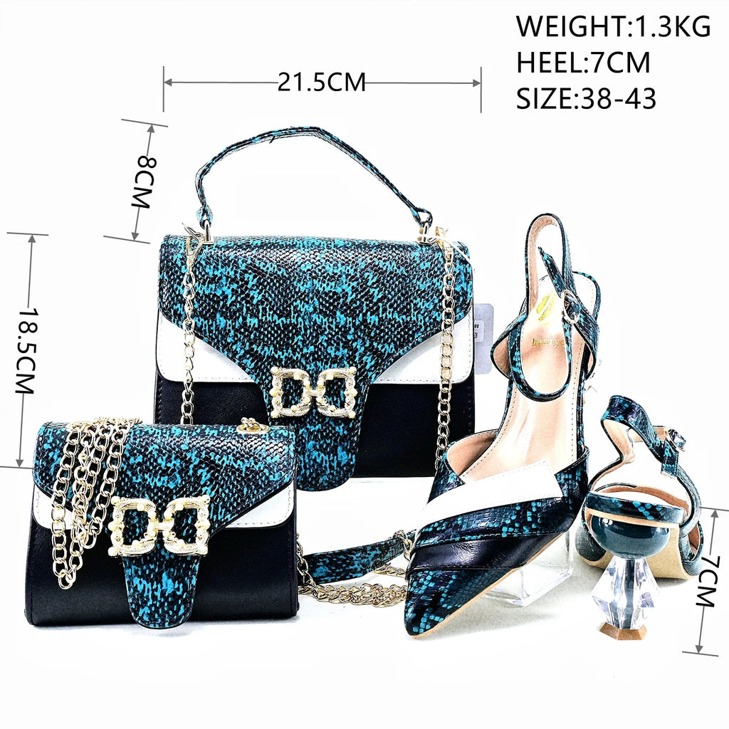 Doershow African fashion Italian Shoes And Bag Sets For Evening Party With Stones fuchsia Italian Handbags Match Bags!  HRT1-38
