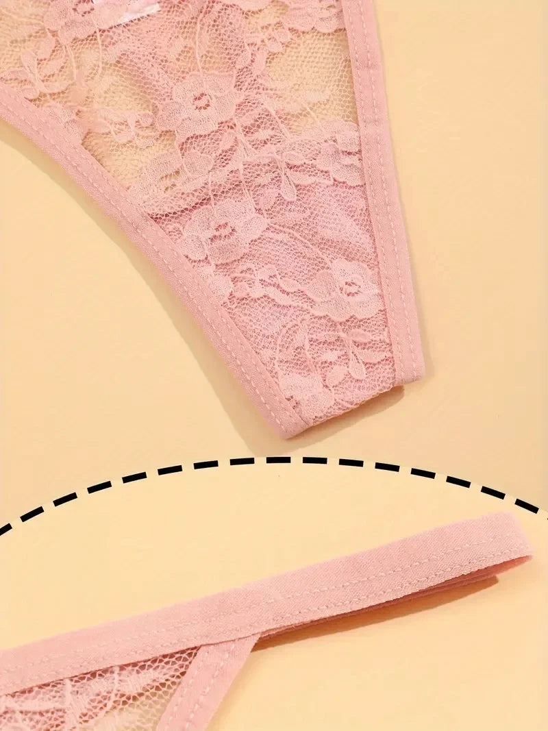 5PCS Sexy Lace Cotton Floral G-String Transparent Thong Seamless Women Low Waist Panties Underwear Solid Color Lingere Intimates