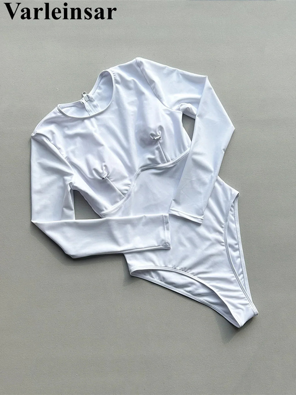 2026 Long Sleeve With Zipper Solid Women Swimwear One Piece Swimsuit Female Padded High Leg Cut Bather Bathing Suit Swim V7752