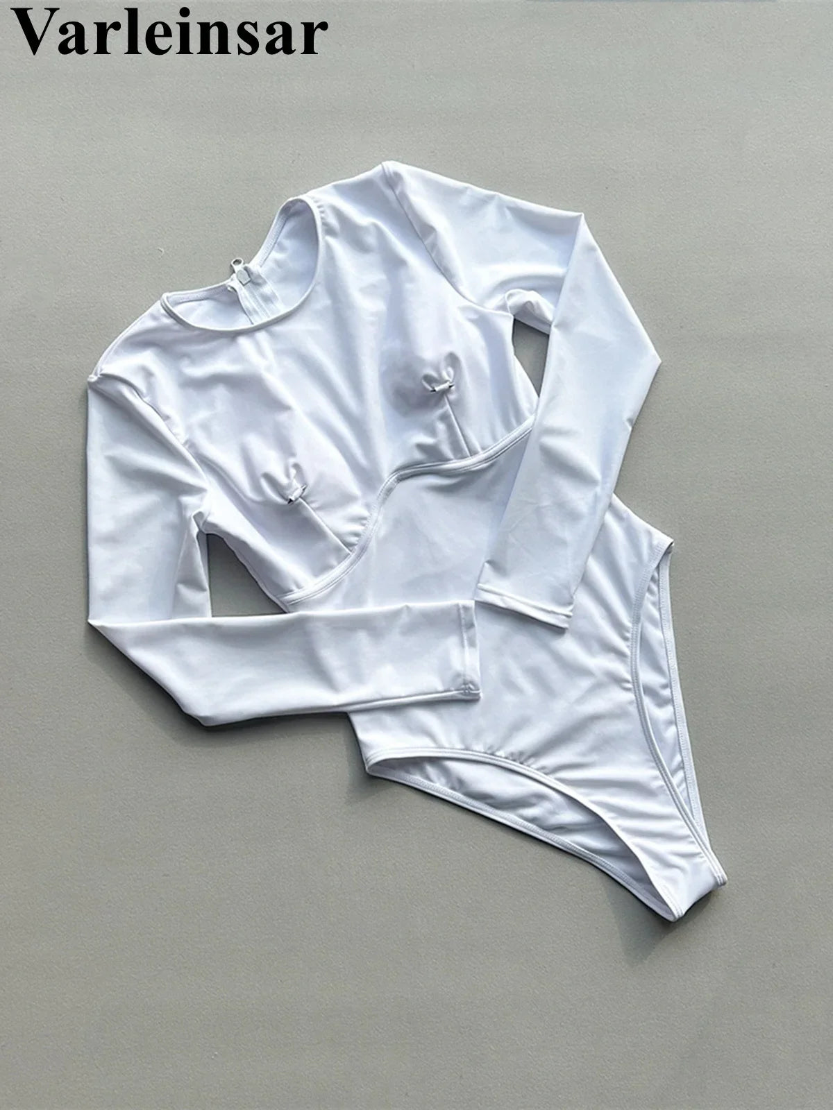 2026 Long Sleeve With Zipper Solid Women Swimwear One Piece Swimsuit Female Padded High Leg Cut Bather Bathing Suit Swim V7752