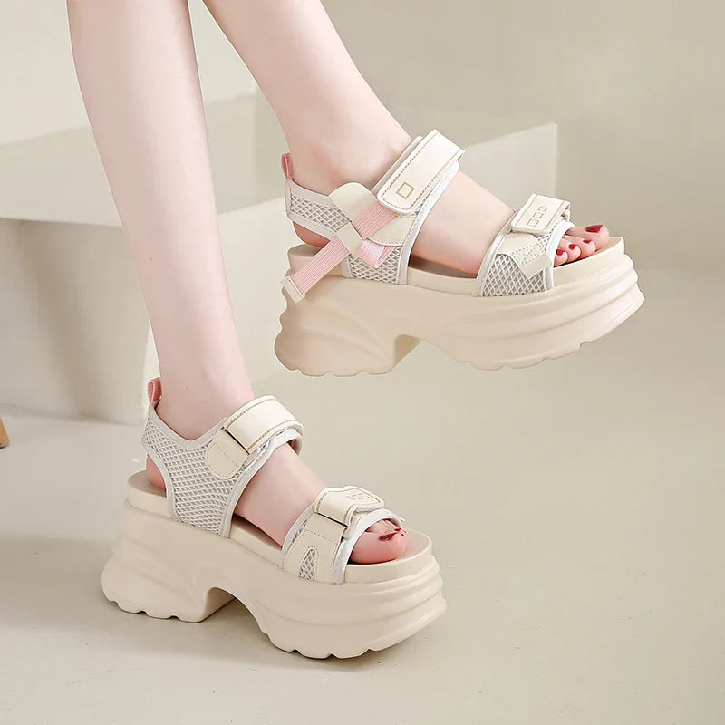 Silver Chunky Platform Sandals for Women Summer Wedge Heels Sport Sandals Woman Comfortable Thick Bottom Casual Sandles Female