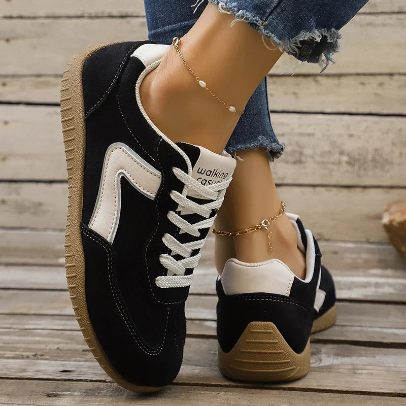 Comfortable Mixed Color Lace Up Tennis Sneakers Women Spring Anti Slip Soft Sole Flat Shoes Woman Round Toe Sports Walking Shoes