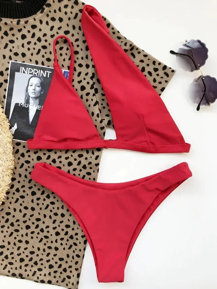 2026 Asymmetric One Shoulder Bikini Women Swimsuit Female Swimwear Two Pieces Bikini Set Hollow Out Bathing Suit Swim Beachwear