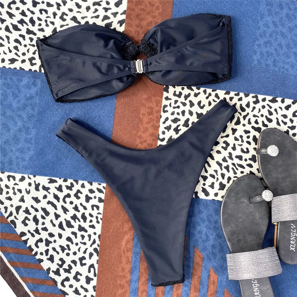 Sexy Wrinkled Bandeau Strapless Bikini Women Swimwear Female Swimsuit Two-Pieces Bikini Set Bather Bathing Suit Swim Lady V3367L
